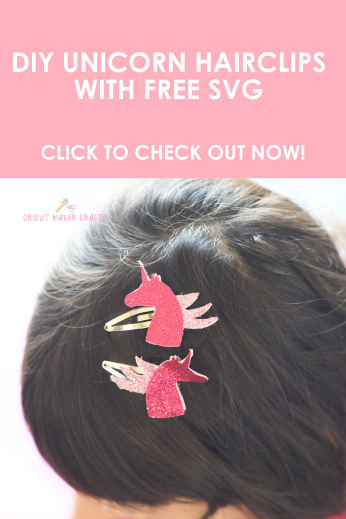 Cute unicorn hairclips on little girl's hair made with Cricut.