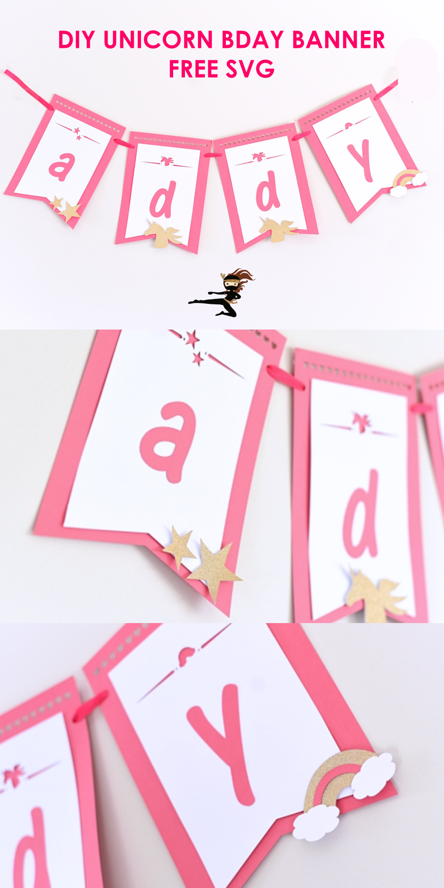 Learn to make your very own Unicorn birthday banner with a FREE SVG file. This is a great beginner Cricut project for birthdays.