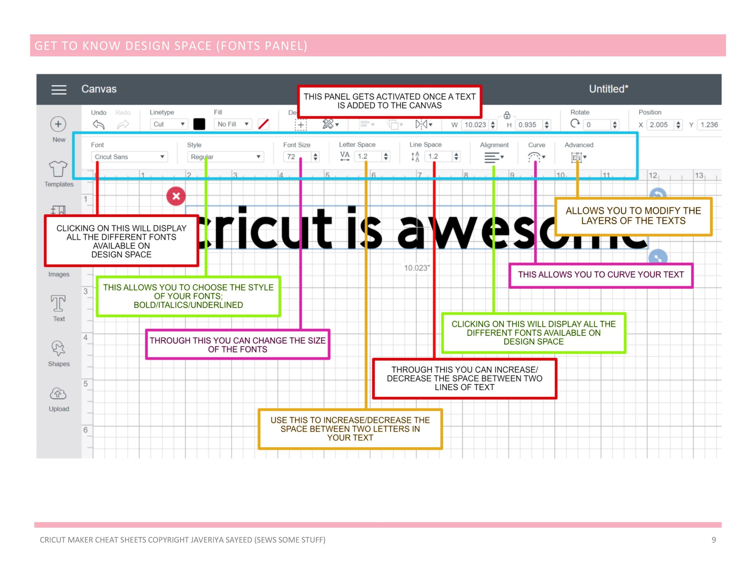 Template Cricut Cheat Sheet