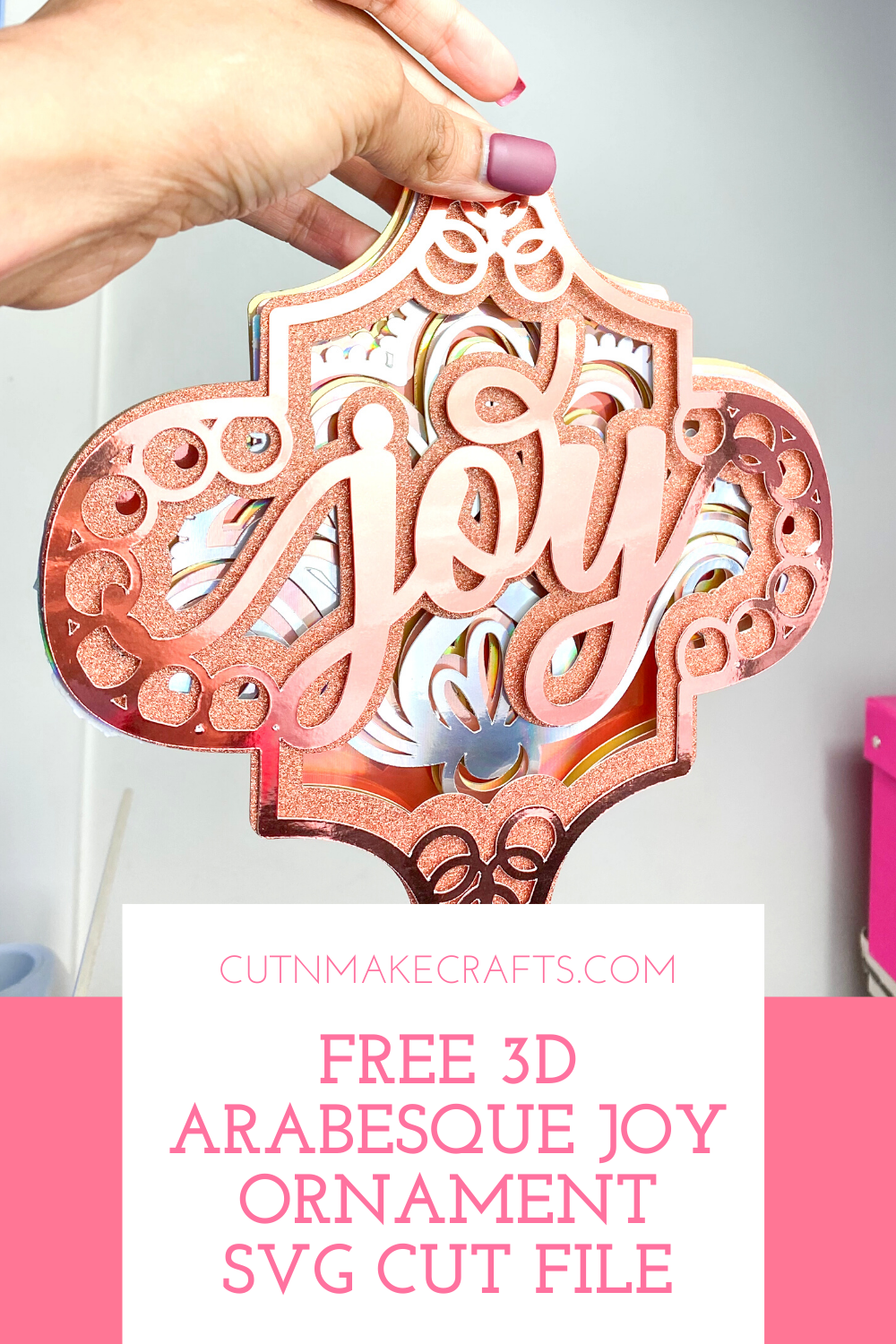 FREE 3D Arabesque Joy Ornament SVG - Cut N Make Crafts